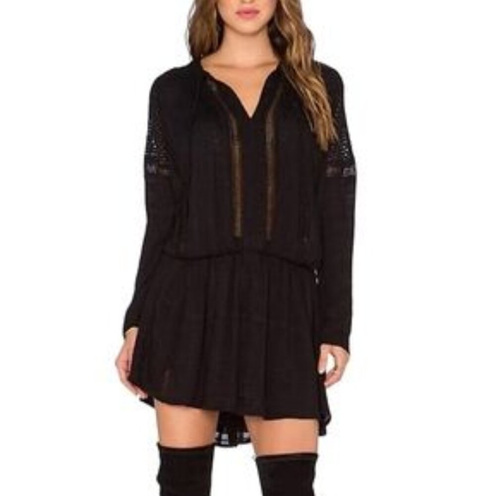 Free People Nomad Peasant long sleeve black crochet dress
